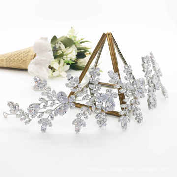 Custom Crown Crystal Headband Jewelry Silver Leaf Headdress Lady Crown
